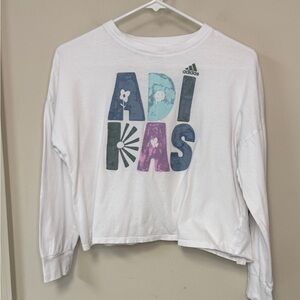 Adidas: Kids Graphic Long Sleeve Cropped Tee, White / Gray / Blue, Size L